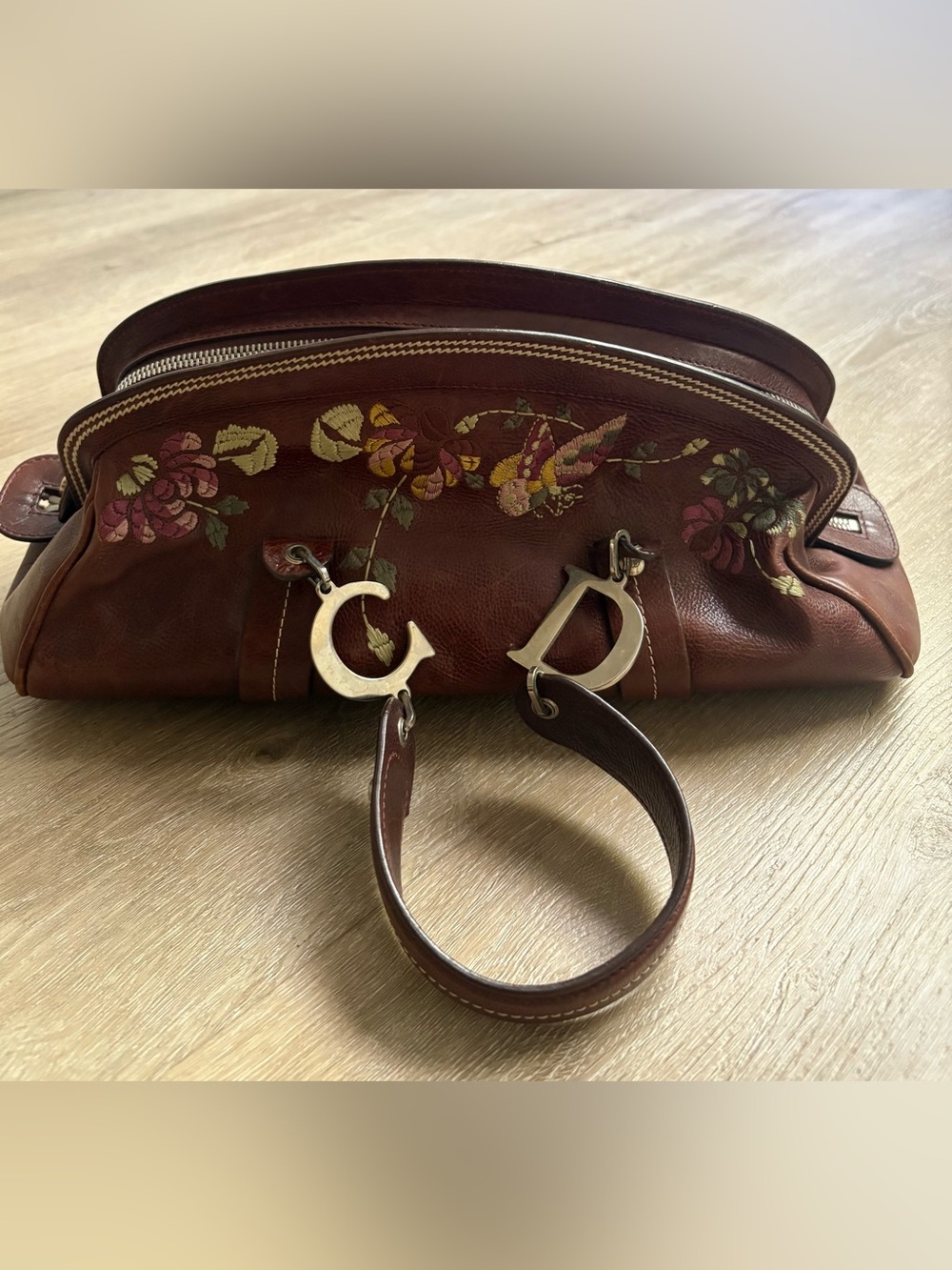 Leather Dior Vintage Handbag Stitch Floral Design